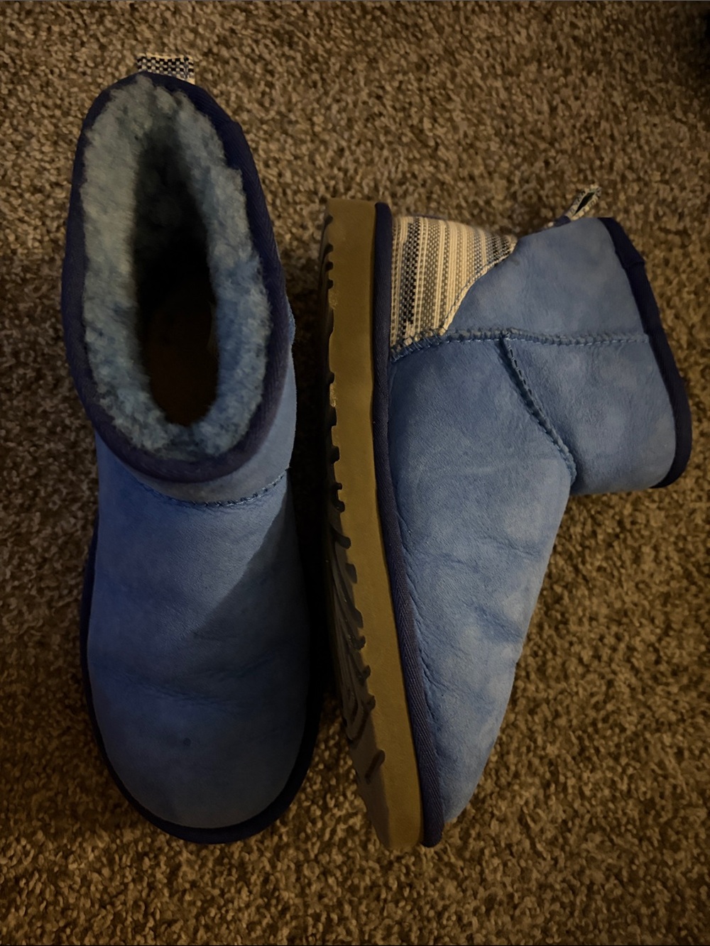 UGG Blue Suede Shearling Lined Ankle Slippers